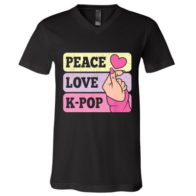 Cute Peace Love KPop Music Lover Korean Pastel Pink K Pop V-Neck T-Shirt