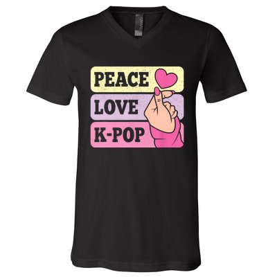 Cute Peace Love KPop Music Lover Korean Pastel Pink K Pop V-Neck T-Shirt