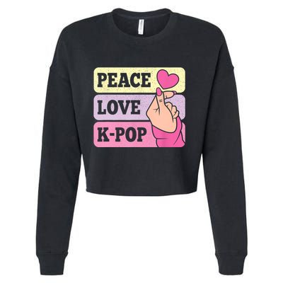 Cute Peace Love KPop Music Lover Korean Pastel Pink K Pop Cropped Pullover Crew