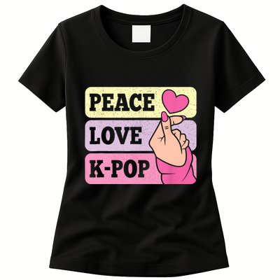 Cute Peace Love KPop Music Lover Korean Pastel Pink K Pop Womens T-Shirt