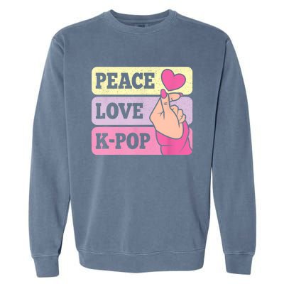 Cute Peace Love KPop Music Lover Korean Pastel Pink K Pop Garment-Dyed Sweatshirt