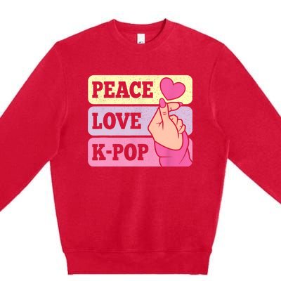 Cute Peace Love KPop Music Lover Korean Pastel Pink K Pop Premium Crewneck Sweatshirt