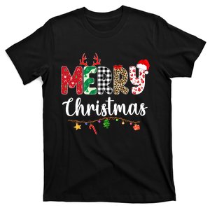 Christmas Pajamas Leopard Red Plaid Merry Christmas Xmas Matching Family T-Shirt