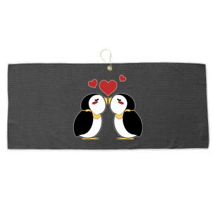 Cute Penguin Lovers Kissing Heart Valentine's Day Gift Large Microfiber Waffle Golf Towel