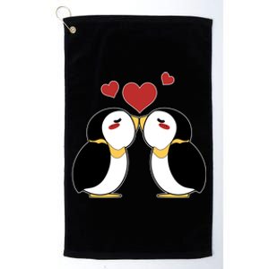 Cute Penguin Lovers Kissing Heart Valentine's Day Gift Platinum Collection Golf Towel