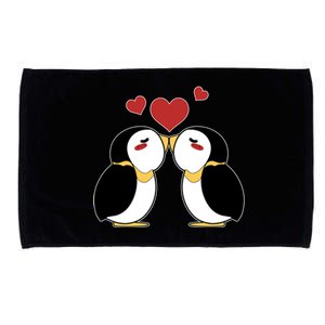 Cute Penguin Lovers Kissing Heart Valentine's Day Gift Microfiber Hand Towel