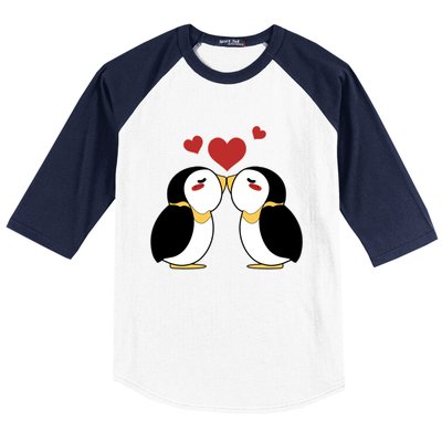 Cute Penguin Lovers Kissing Heart Valentine's Day Gift Baseball Sleeve Shirt