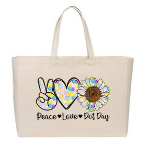 Colorful Peace Love International Dot Day Celebration Cotton Canvas Jumbo Tote