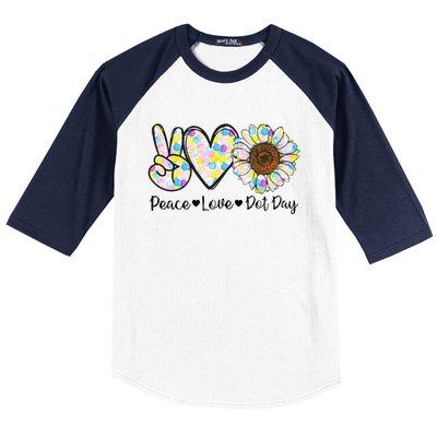 Colorful Peace Love International Dot Day Celebration Baseball Sleeve Shirt