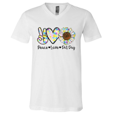 Colorful Peace Love International Dot Day Celebration V-Neck T-Shirt