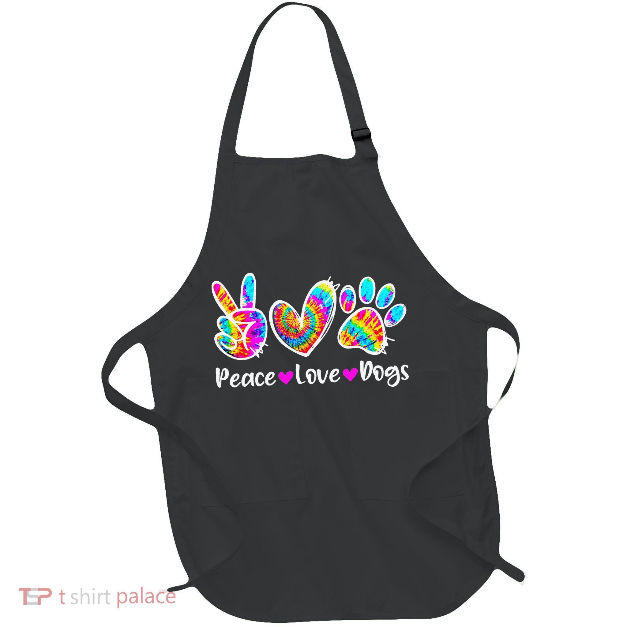 Cute Peace Love Dogs Tie Dye Dog Paw Dog Mom Mothers Day Full-Length Apron With Pockets