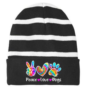 Cute Peace Love Dogs Tie Dye Dog Paw Dog Mom Mothers Day Striped Beanie with Solid Band