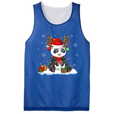 Cute Panda Lover Xmas Lights Reindeer Santa Panda Christmas Gift Mesh Reversible Basketball Jersey Tank