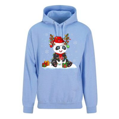 Cute Panda Lover Xmas Lights Reindeer Santa Panda Christmas Gift Unisex Surf Hoodie