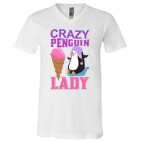 Crazy Penguin Lady V-Neck T-Shirt