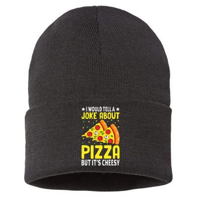 Cheese Pizza Lover Dad Joke FatherS Day Italian Food Pun Sustainable Knit Beanie