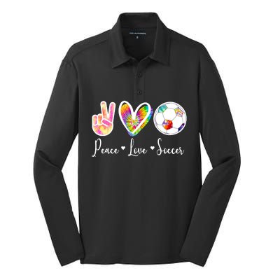 Cute Peace Love Soccer Silk Touch Performance Long Sleeve Polo