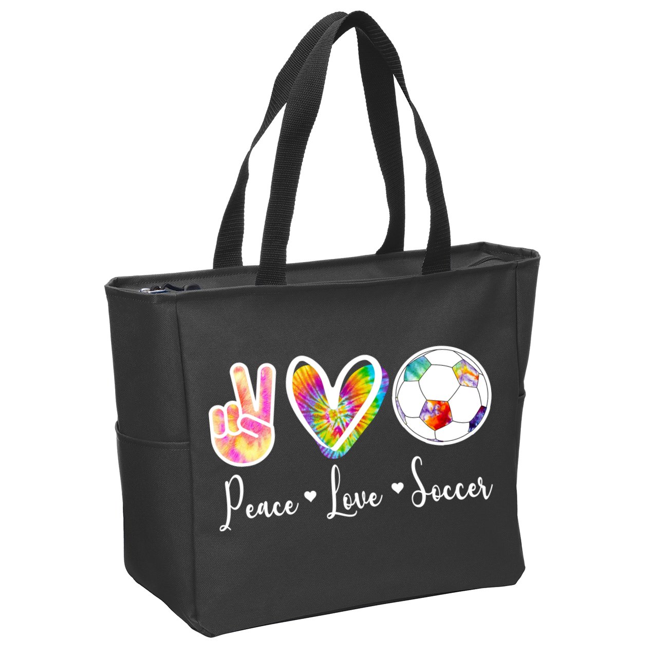 Cute Peace Love Soccer Zip Tote Bag