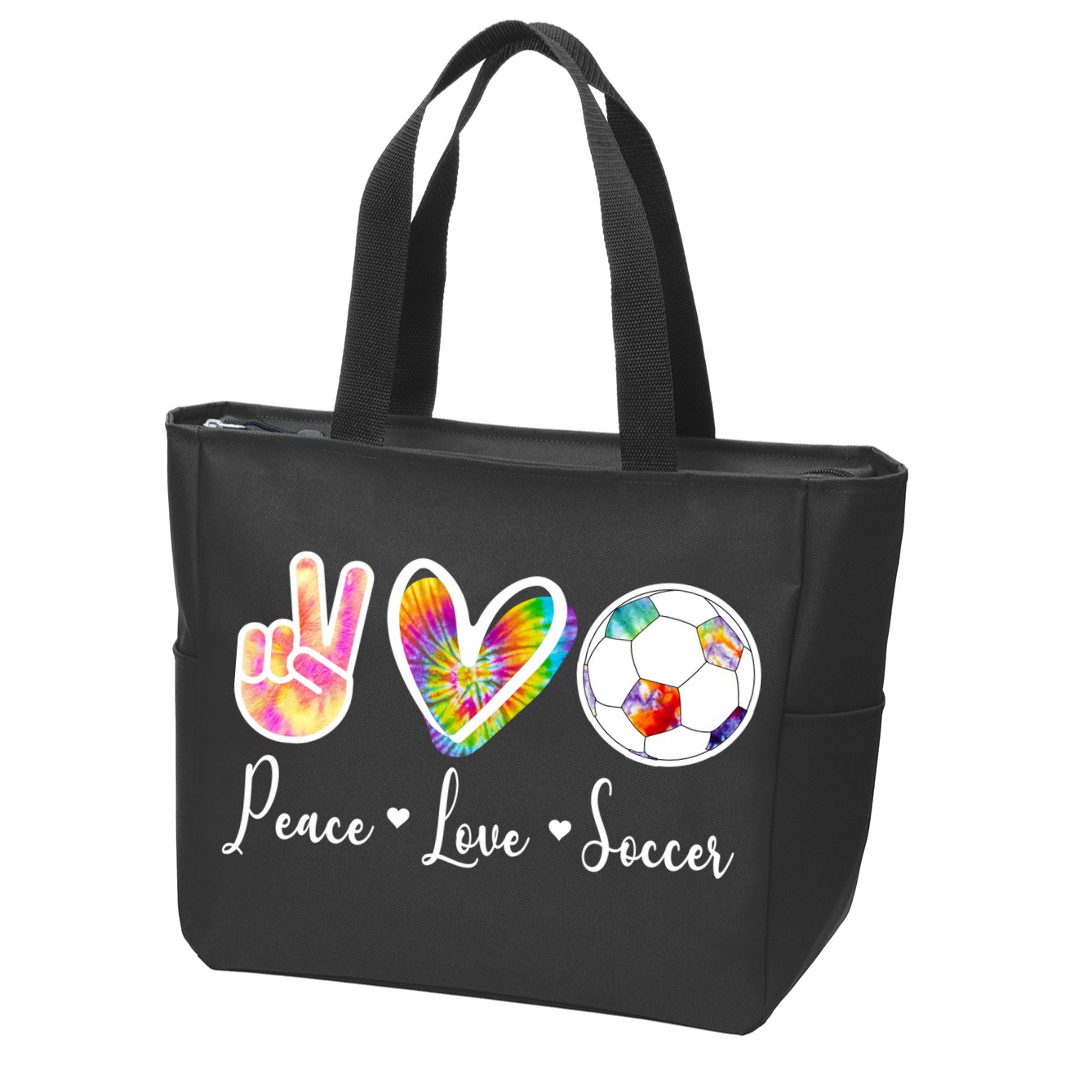 Cute Peace Love Soccer Zip Tote Bag