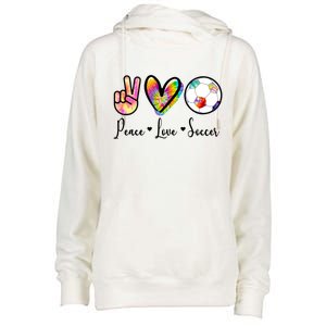 Cute Peace Love Soccer Womens Funnel Neck Pullover Hood