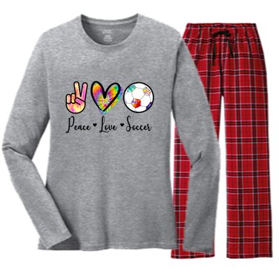 Cute Peace Love Soccer Women's Long Sleeve Flannel Pajama Set 