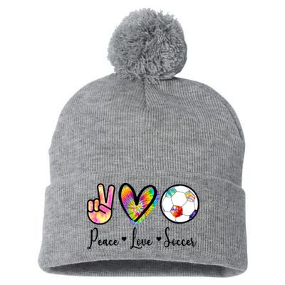 Cute Peace Love Soccer Pom Pom 12in Knit Beanie