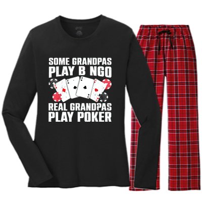 Cool Poker Lover Art For Grandpa Casino Card Gambling Women's Long Sleeve Flannel Pajama Set 