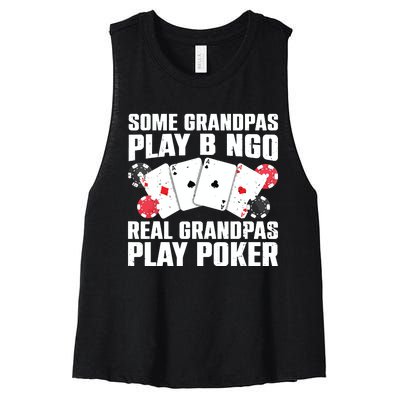 Cool Poker Lover Art For Grandpa Casino Card Gambling Women's Racerback Cropped Tank