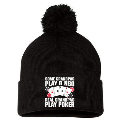 Cool Poker Lover Art For Grandpa Casino Card Gambling Pom Pom 12in Knit Beanie