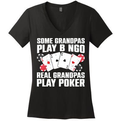 Cool Poker Lover Art For Grandpa Casino Card Gambling Women's V-Neck T-Shirt