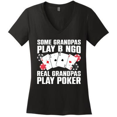 Cool Poker Lover Art For Grandpa Casino Card Gambling Women's V-Neck T-Shirt