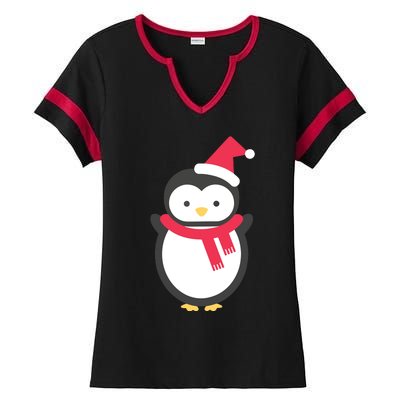 Cute Penguin Lover Gift Santa Penguin Christmas Ladies Halftime Notch Neck Tee