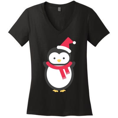 Cute Penguin Lover Gift Santa Penguin Christmas Women's V-Neck T-Shirt