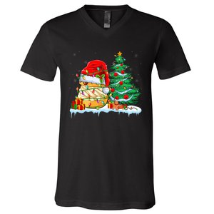 Cream Puff Lover Christmas Cream Puff Wearing Santa Hat V-Neck T-Shirt