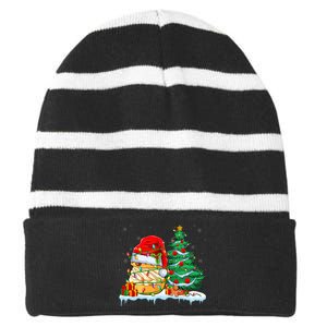 Cream Puff Lover Christmas Cream Puff Wearing Santa Hat Striped Beanie with Solid Band