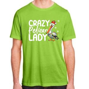 Crazy Pelican Lady Funny Christmas Lights Santa Hat Xmas Cute Gift Adult ChromaSoft Performance T-Shirt