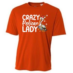 Crazy Pelican Lady Funny Christmas Lights Santa Hat Xmas Cute Gift Cooling Performance Crew T-Shirt