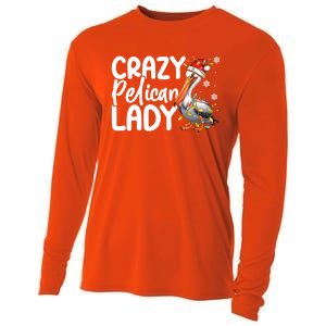 Crazy Pelican Lady Funny Christmas Lights Santa Hat Xmas Cute Gift Cooling Performance Long Sleeve Crew