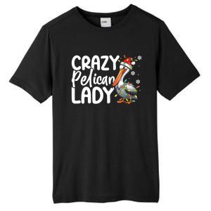 Crazy Pelican Lady Funny Christmas Lights Santa Hat Xmas Cute Gift Tall Fusion ChromaSoft Performance T-Shirt