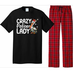 Crazy Pelican Lady Funny Christmas Lights Santa Hat Xmas Cute Gift Pajama Set