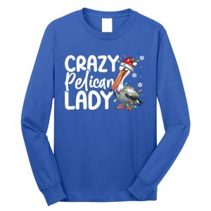 Crazy Pelican Lady Funny Christmas Lights Santa Hat Xmas Cute Gift Long Sleeve Shirt