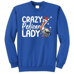 Crazy Pelican Lady Funny Christmas Lights Santa Hat Xmas Cute Gift Sweatshirt