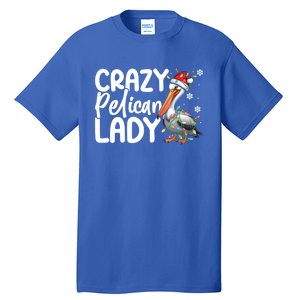 Crazy Pelican Lady Funny Christmas Lights Santa Hat Xmas Cute Gift Tall T-Shirt