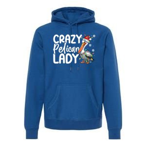 Crazy Pelican Lady Funny Christmas Lights Santa Hat Xmas Cute Gift Premium Hoodie