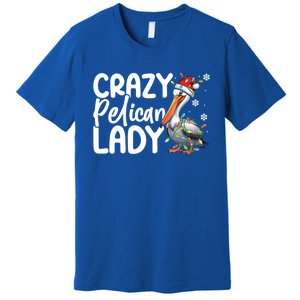 Crazy Pelican Lady Funny Christmas Lights Santa Hat Xmas Cute Gift Premium T-Shirt