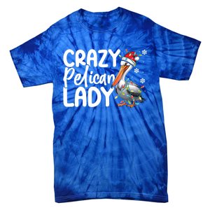 Crazy Pelican Lady Funny Christmas Lights Santa Hat Xmas Cute Gift Tie-Dye T-Shirt