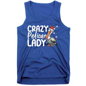 Crazy Pelican Lady Funny Christmas Lights Santa Hat Xmas Cute Gift Tank Top