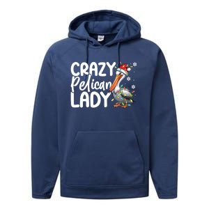 Crazy Pelican Lady Funny Christmas Lights Santa Hat Xmas Cute Gift Performance Fleece Hoodie