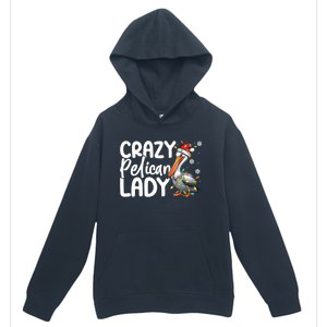 Crazy Pelican Lady Funny Christmas Lights Santa Hat Xmas Cute Gift Urban Pullover Hoodie