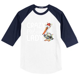 Crazy Pelican Lady Funny Christmas Lights Santa Hat Xmas Cute Gift Baseball Sleeve Shirt